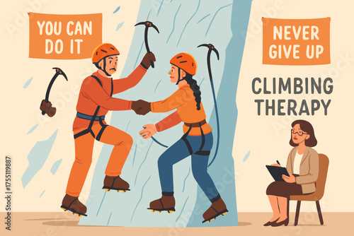 Climbing therapy encourages teamwork and resilience during outdoor rock climbing session in a motivational setting