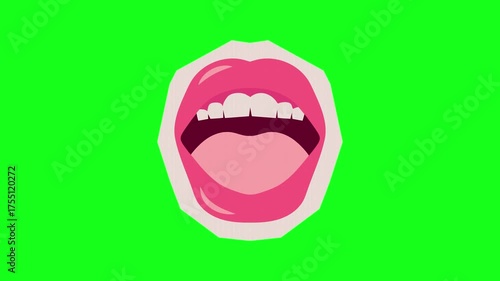 Open Mouth Illustration in Scrapbook, Doodle, Paper Cutout Motion on Green Background
