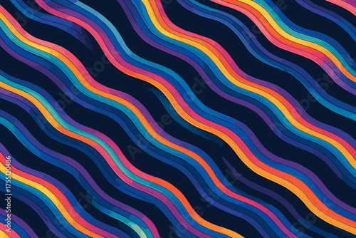 Colorful wavy abstract pattern creating a dynamic and vibrant visual effect on a dark background