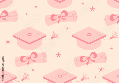 Graduation Cap Seamless Pattern. For invitation, banner, poster, postcard