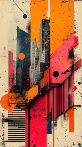 Painting of a city with a big building