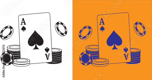 Black and white illustration of casino chips for gambling concept