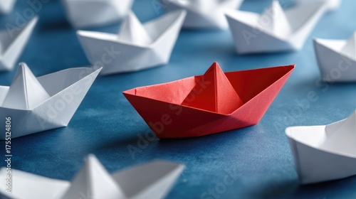 Wallpaper Mural Red Paper Boat Standing Out Among White Boats Symbolizing Leadership and Innovation Torontodigital.ca