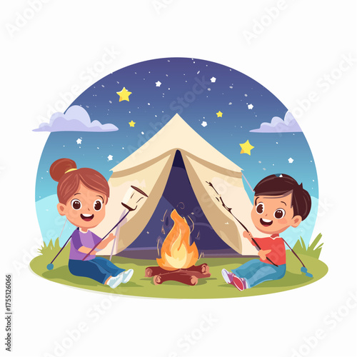 Lachende Kinder beim Zelten