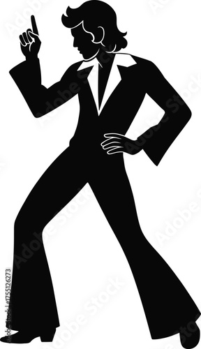 Disco Man Silhouette – Retro Dance Pose 70s Style Vector Illustration