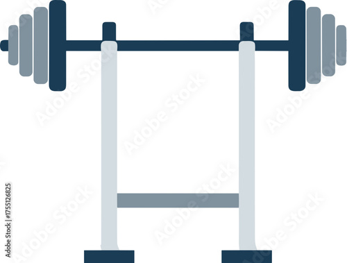 Barbell with weights on a rack ready for workout on white background copy space