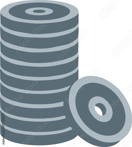 Stack of gym weights for strength training on white background copy space