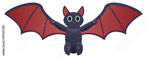 A cute bat with large red wings, flying against a white background. Perfect for Halloween themed projects, spooky decorations, and illustrations related to the eerie season.