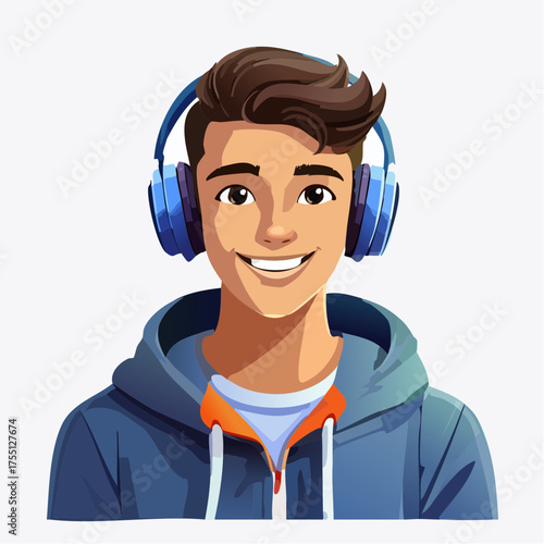 Teenager mit Kopfhörern und Hoodie (Streetlook)