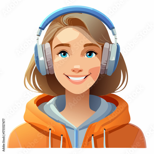 Teenager mit Kopfhörern und Hoodie (Streetlook)
