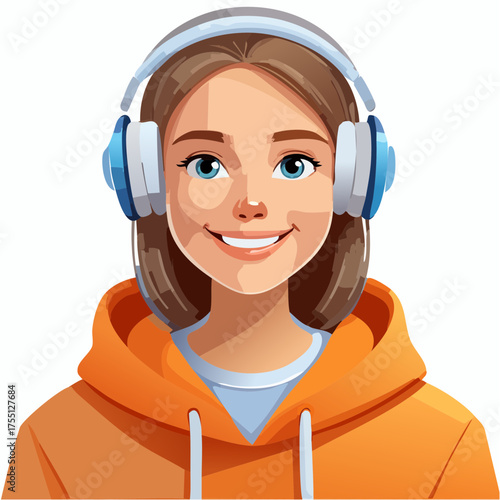Teenager mit Kopfhörern und Hoodie (Streetlook)
