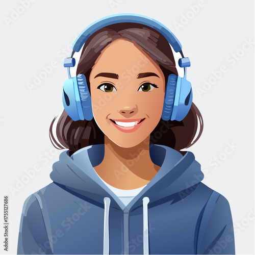 Teenager mit Kopfhörern und Hoodie (Streetlook)