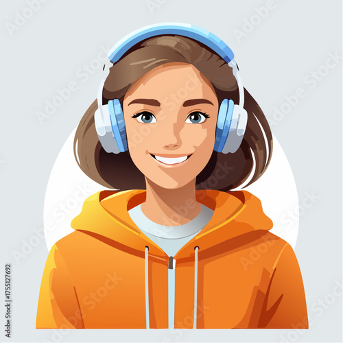 Teenager mit Kopfhörern und Hoodie (Streetlook)