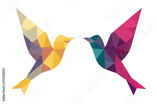  Abstract robotic wildlife with vibrant gradients Vector of cybernetic avian drones symmetrical display For themes of artificial nature futuristic espionage and biomechanics