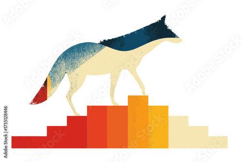 Vector of biomechanical trickster ascending a data stream Stylized cybercoyote on a digital path Scifi fusion of mythology and technology symbolizing system hacking