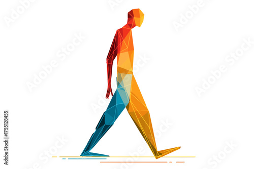 Vector of lowpoly virtual avatar walking Geometric humanoid figure in a simulated environment For concepts of VR the metaverse digital existence and player progression