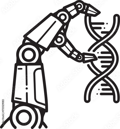 Robotic arm manipulating DNA molecule futuristic science and technology concept