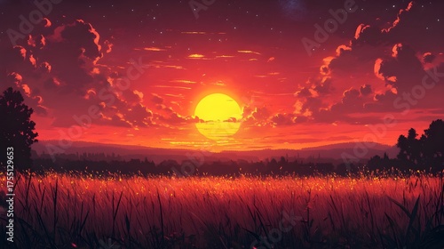 sunset in the forest