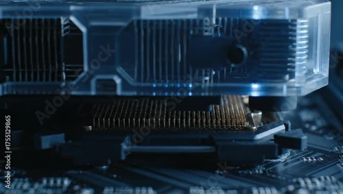 Close up of a computer processor with cooling element technology concept