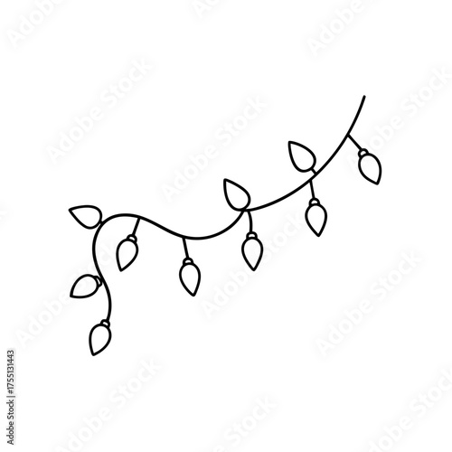 String of christmas light bulbs on transparent background