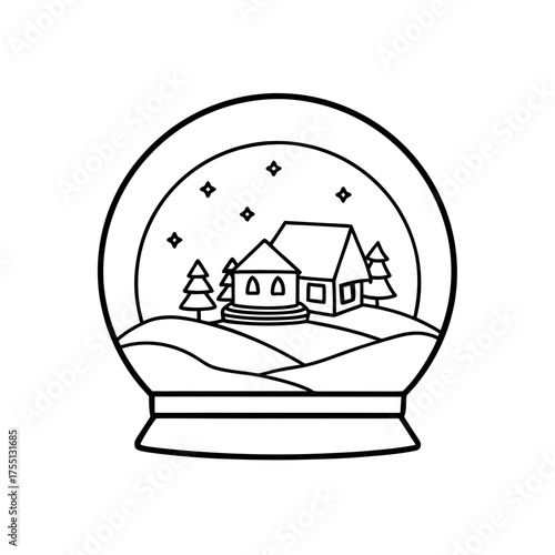 Snow globe with house and trees on transparent background