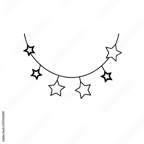Hanging star garland outline art on transparent background