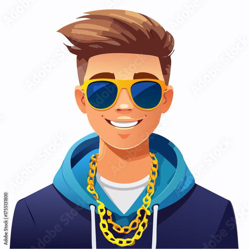 Teenager mit Sonnenbrille und Goldkette (stylish, clean)