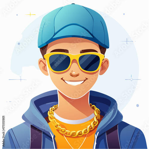 Teenager mit Sonnenbrille und Goldkette (stylish, clean)