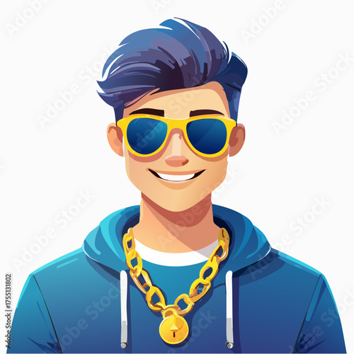 Teenager mit Sonnenbrille und Goldkette (stylish, clean)
