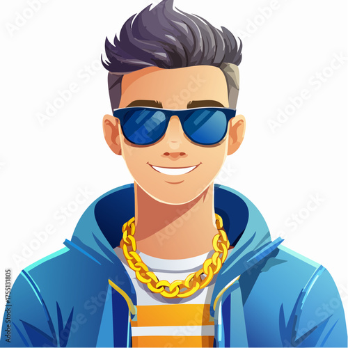 Teenager mit Sonnenbrille und Goldkette (stylish, clean)