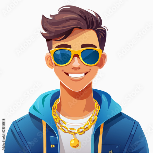 Teenager mit Sonnenbrille und Goldkette (stylish, clean)