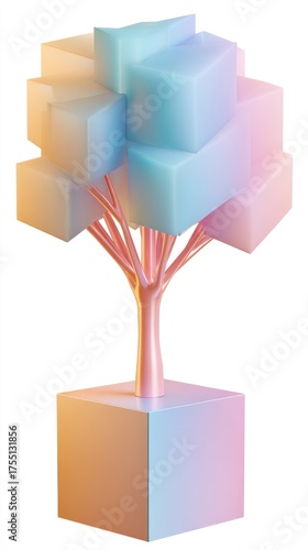 Abstract Cube Tree - Modern Art with Pastel Colors.