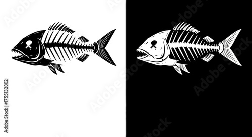 Creepy Skeletal Fish Design for Halloween Horror and Spooky Themed Graphics