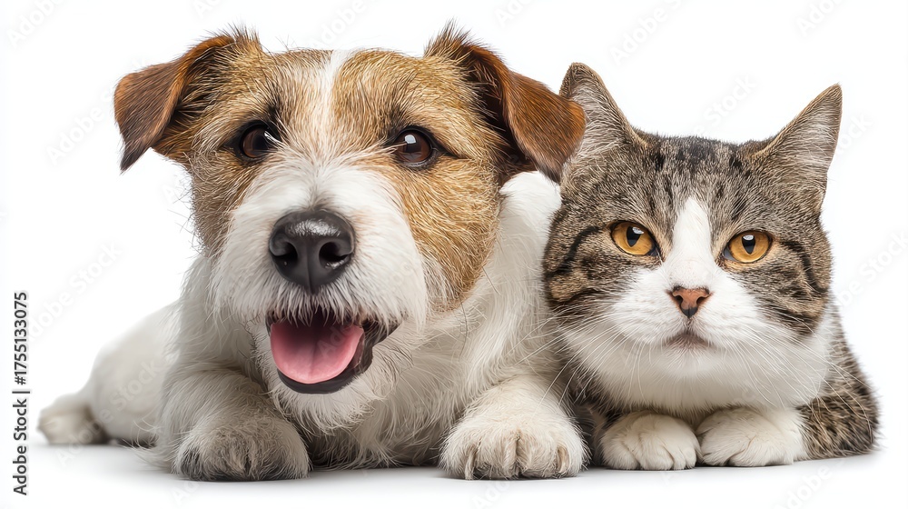 Obraz premium Joyful Canine and Feline Duo, Isolated on Transparent Background Perfect for Emotional Branding or Social Media Campaigns, Inspires Friendship and Happiness.