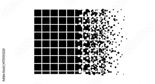Abstract Digital Dissolving Squares Forming a Fading Gradient Pattern Against a White Background