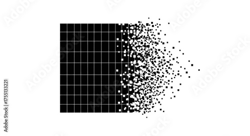 Abstract Representation of Data Dissolution and Transformation into a Cloud of Particles Showing a Digital Decay Effect