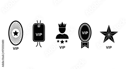 Collection of VIP membership icons representing exclusive access and special status with star emblems and regal symbols