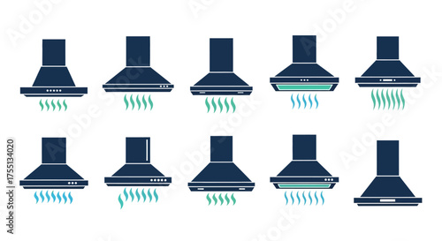 Collection of modern kitchen exhaust hood designs with ventilation patterns showcasing a variety of styles and functionalities for home cooking environments