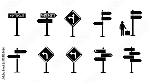 Collection of Road Signs and Directional Posts Indicating Choices and Destinations for Travelers
