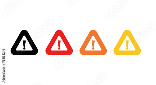 A Series of Warning Icons Showcasing Different Colors and Variations of the Exclamation Mark Symbol in a Triangle Shape