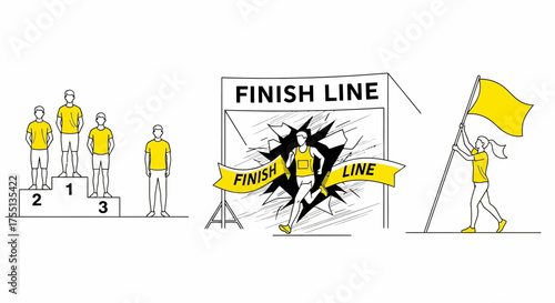 Athletes Competing for Victory and Reaching the Finish Line in a Race Event Celebrating Achievement