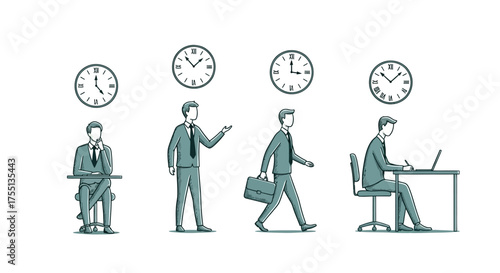 Illustrating the Daily Routine of a Business Professional and the Passage of Time