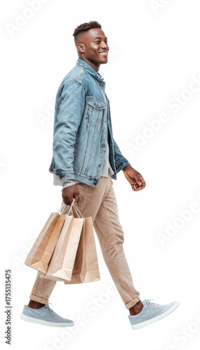 PNG Smiling man carrying shopping bags.