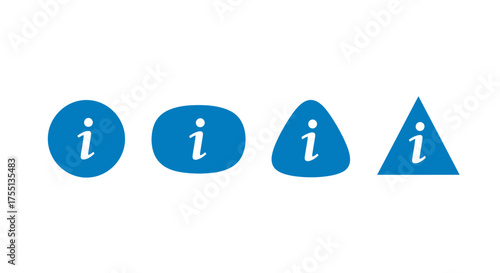 A Collection of Four Blue Information Symbols in Different Geometric Shapes Indicating the Letter I