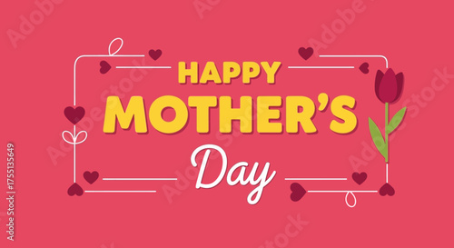A Beautiful Illustration Celebrating Happy Mother's Day with a Stylish Border and a Single Tulip