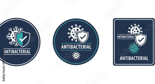 Antibacterial Protection Shield with Virus Icon and Check Mark for Health Safety and Germs Prevention Concept