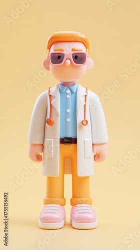 Cartoon Doctor Figure with Sunglasses and Stethoscope.