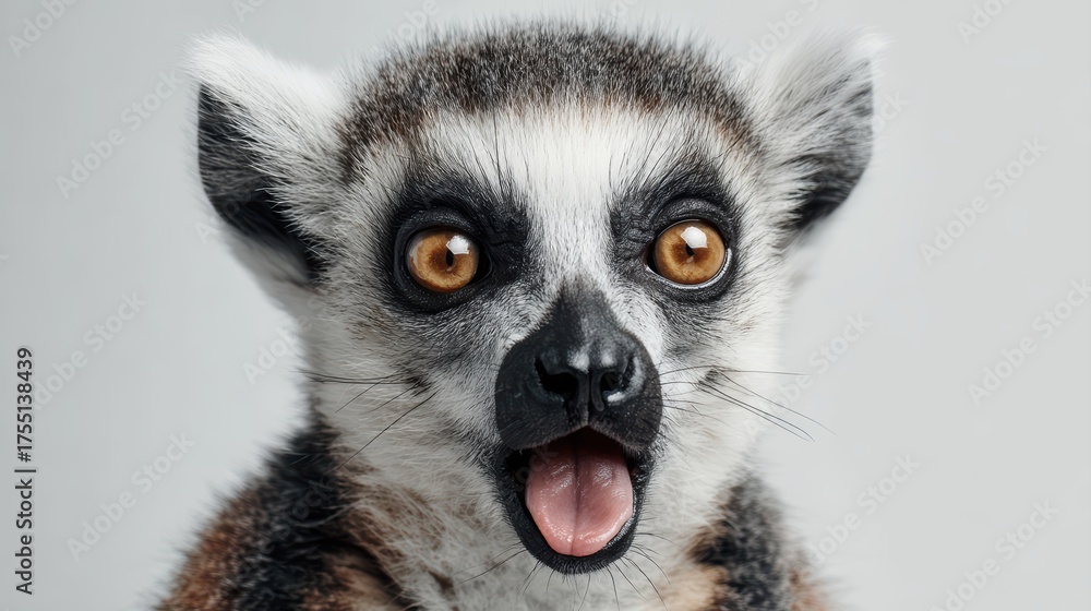 Naklejka premium Playful, Expressive Lemur Portrait against a White Background Ideal for Campaigns and Branding, Boosts Energy and Inspires Creativity.