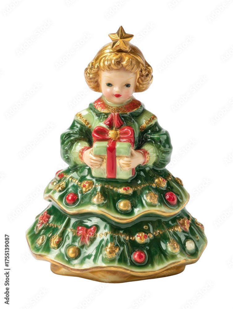 Fototapeta premium PNG Festive ceramic doll with gift