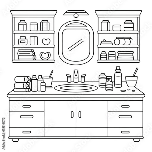 Medicine cabinet illustration vector style  line art coloring page